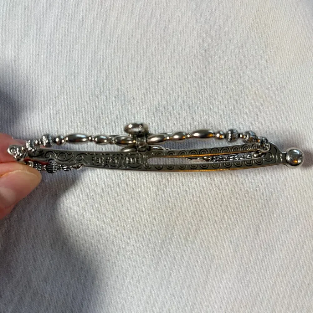 Lilla Rose silver flexi beaded hair clip, celtic cross with engraved fastener.
